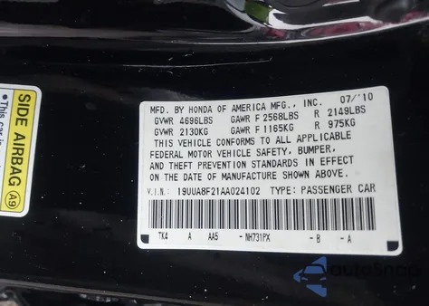 2010 Acura Tl 3.5 из США, поврежденный, VIN 19UUA8F21AA024102